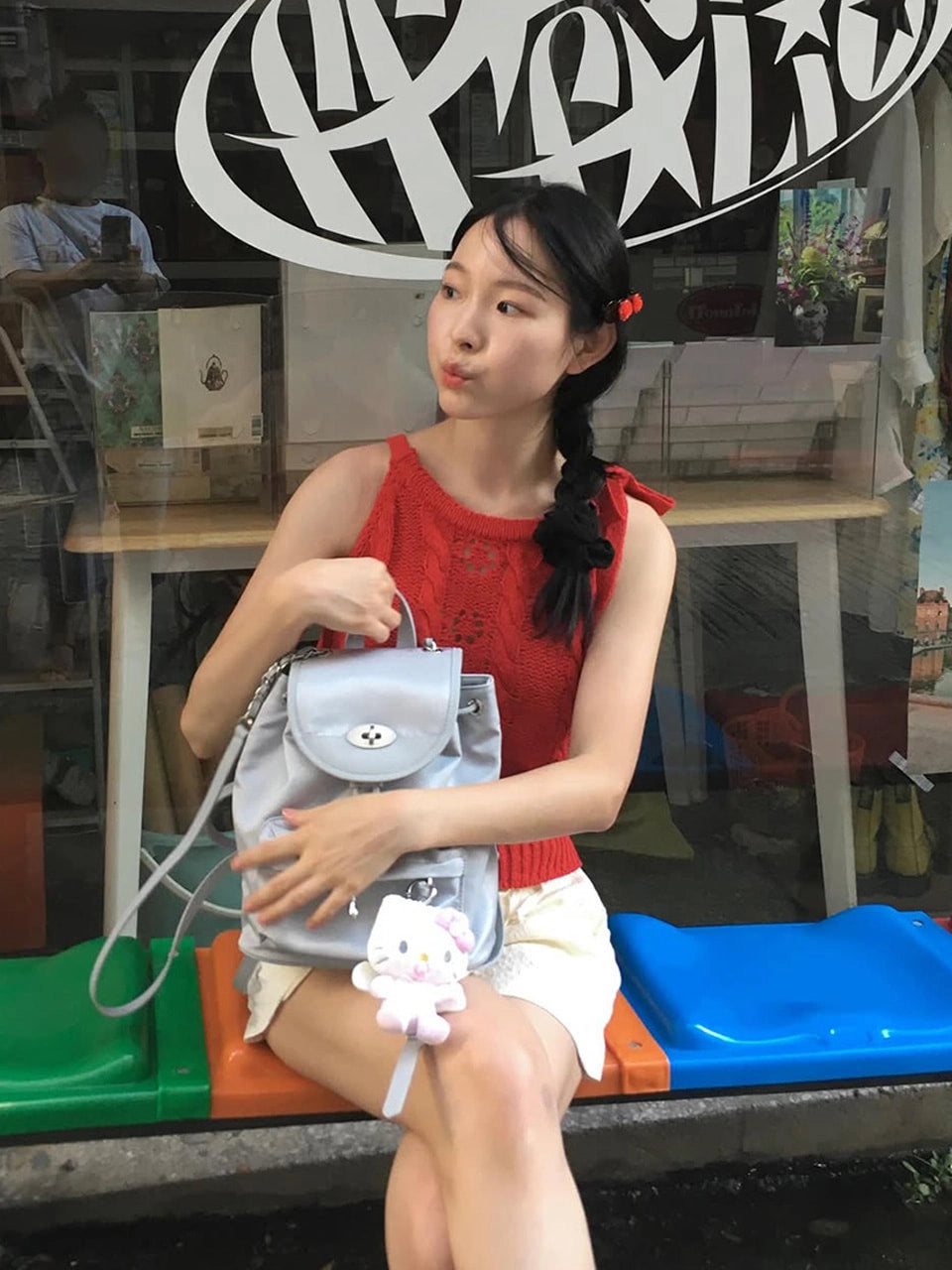 [인플s Pick] LACE RIBBON SLEEVELESS KNIT RED