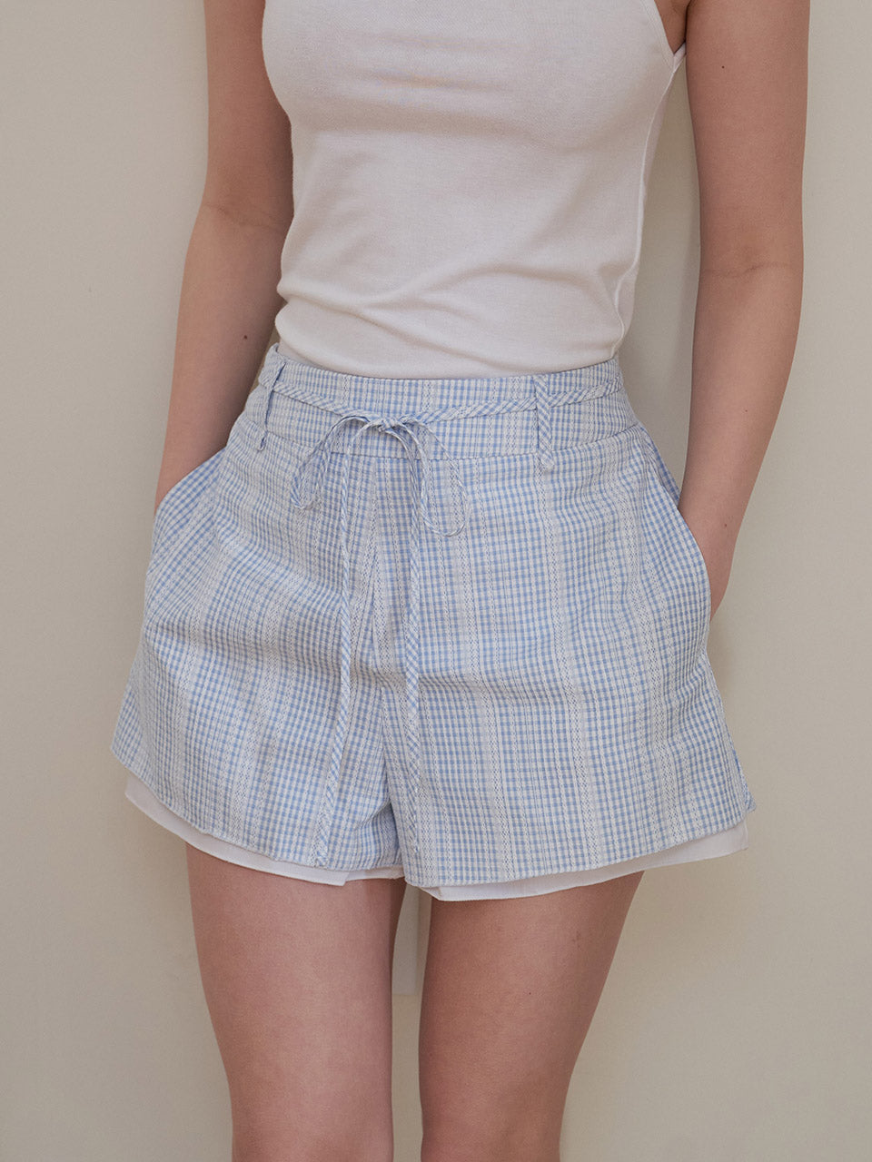 EYELET LAYERED SHORT PANTS_E/BL