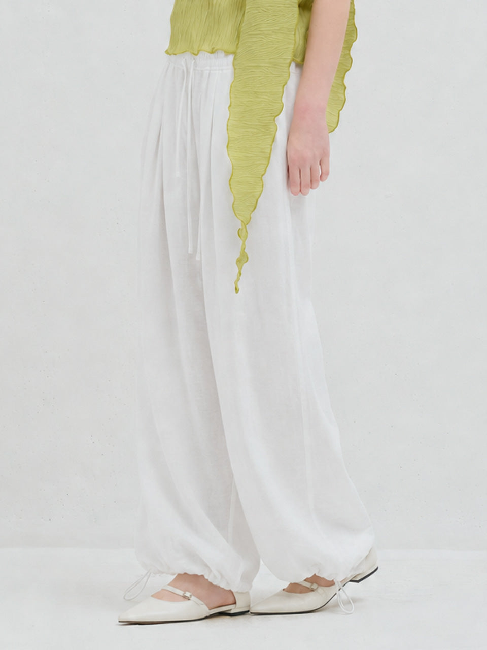 LINEN HAREM BANDING PANTS WHITE