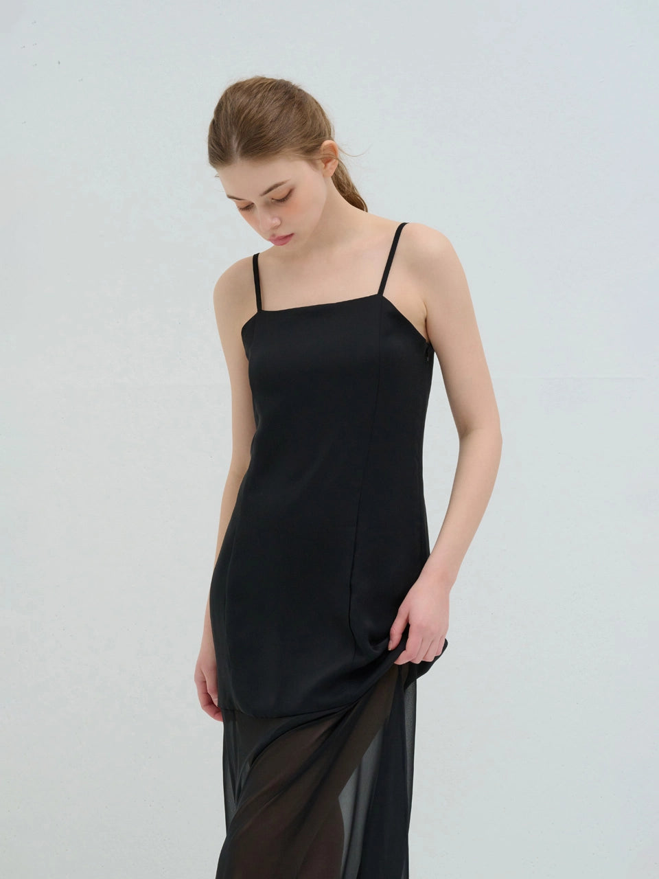LAYERED LONG SLEEVELESS ONE PIECE BLACK