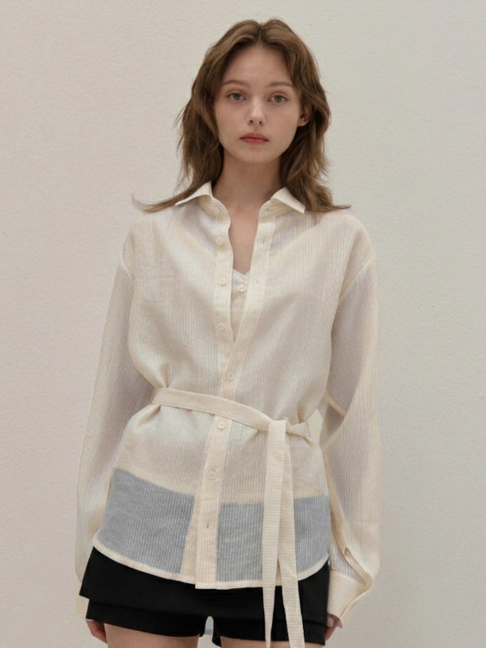 [한여름 시어 셔츠🧊]STRIPE SHIRT-BEIGE