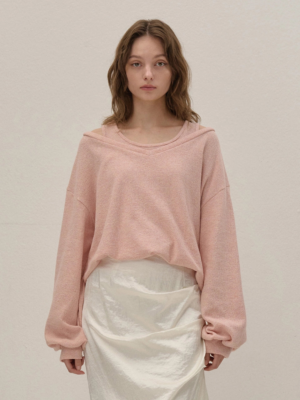 TERRY V-NECK SWEATSHIRT PINK