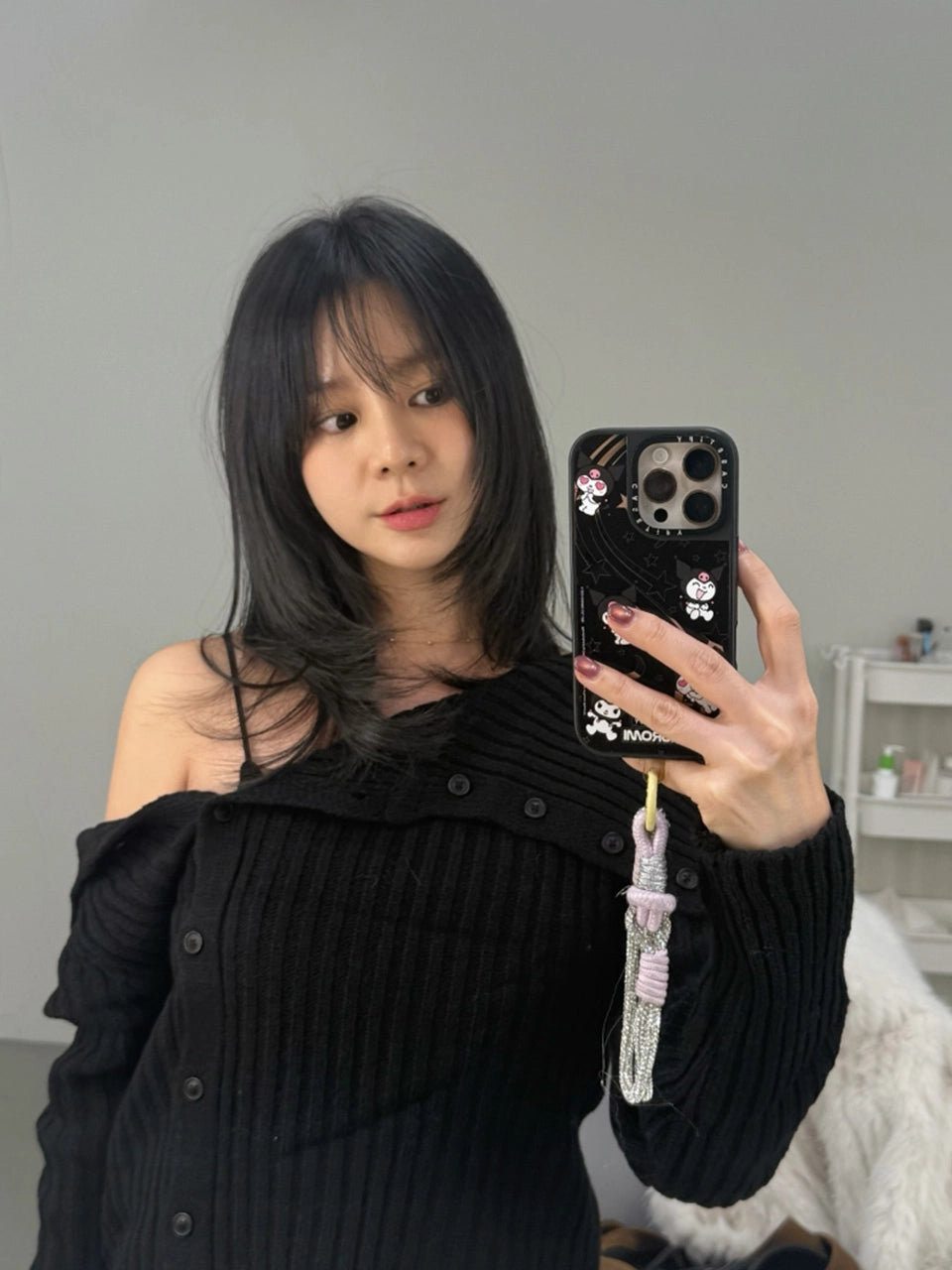[인플s Pick] OFF-SHOULDER KNIT GARDIGAN BLACK
