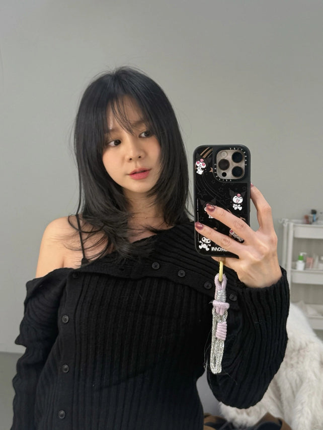 [인플s Pick] OFF-SHOULDER KNIT GARDIGAN BLACK