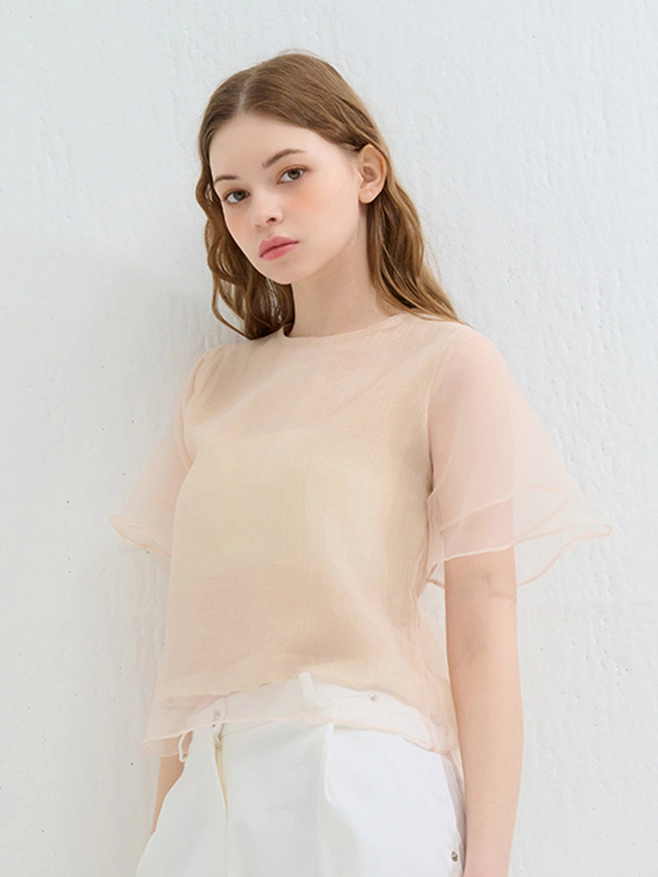 SHIRRING TIE BLOUSE - 2color