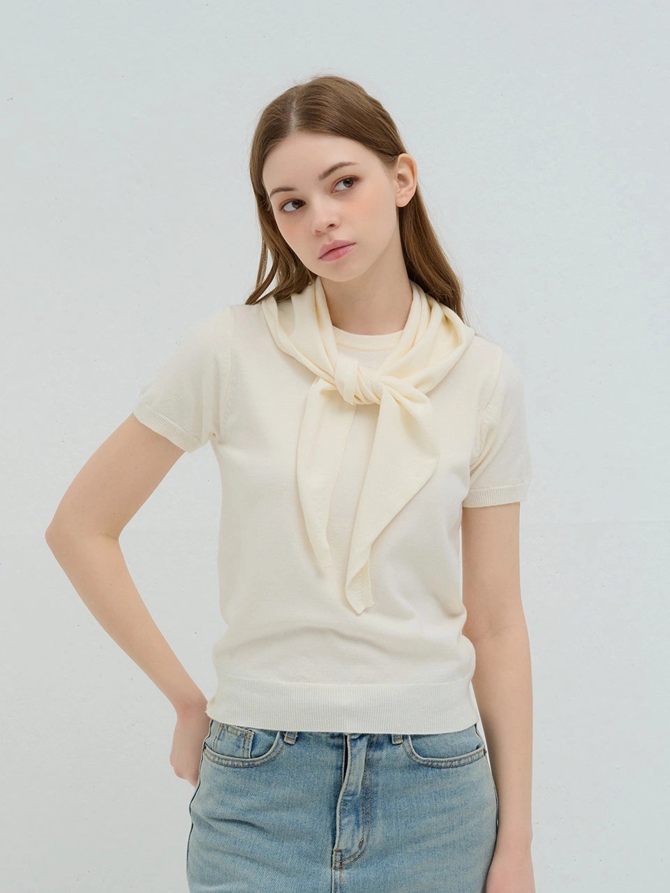 SUMMER SCARF WRAP KNIT IVORY