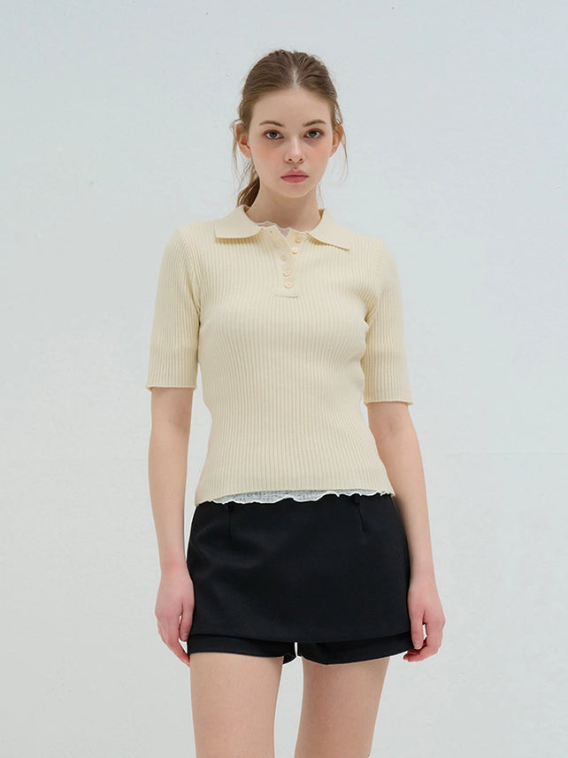 RIBBED COLLAR KNIT CREAM