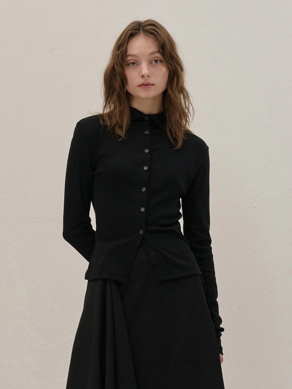 [양면 착용 가능] HALF-NECK KNIT CARDIGAN BLACK