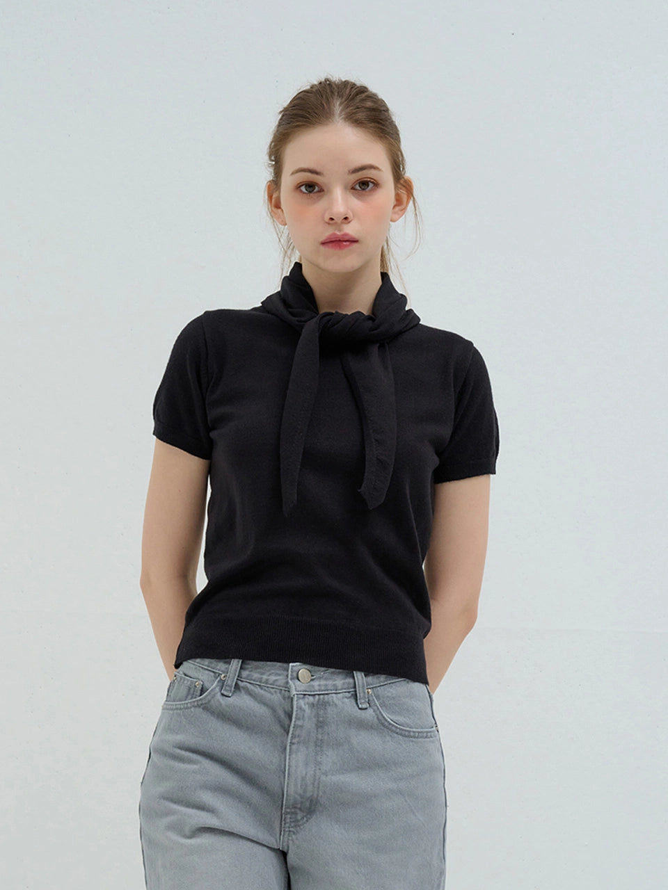 SUMMER SCARF WRAP KNIT BLACK