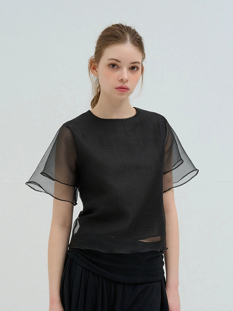 ORGANZA DOUBLE LAYERED BLOUSE BLACK