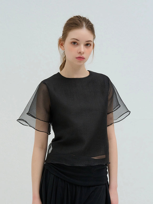 ORGANZA DOUBLE LAYERED BLOUSE BLACK