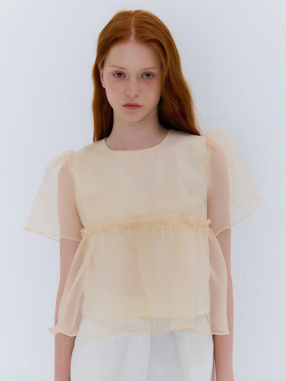 [인플s Pick] SUMMER ORGANZA SHIRRING BLOUSE BEIGE