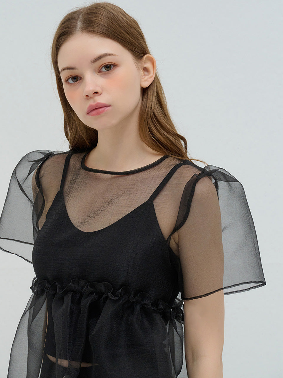 ORGANZA LAYERED BLOUSE BLACK