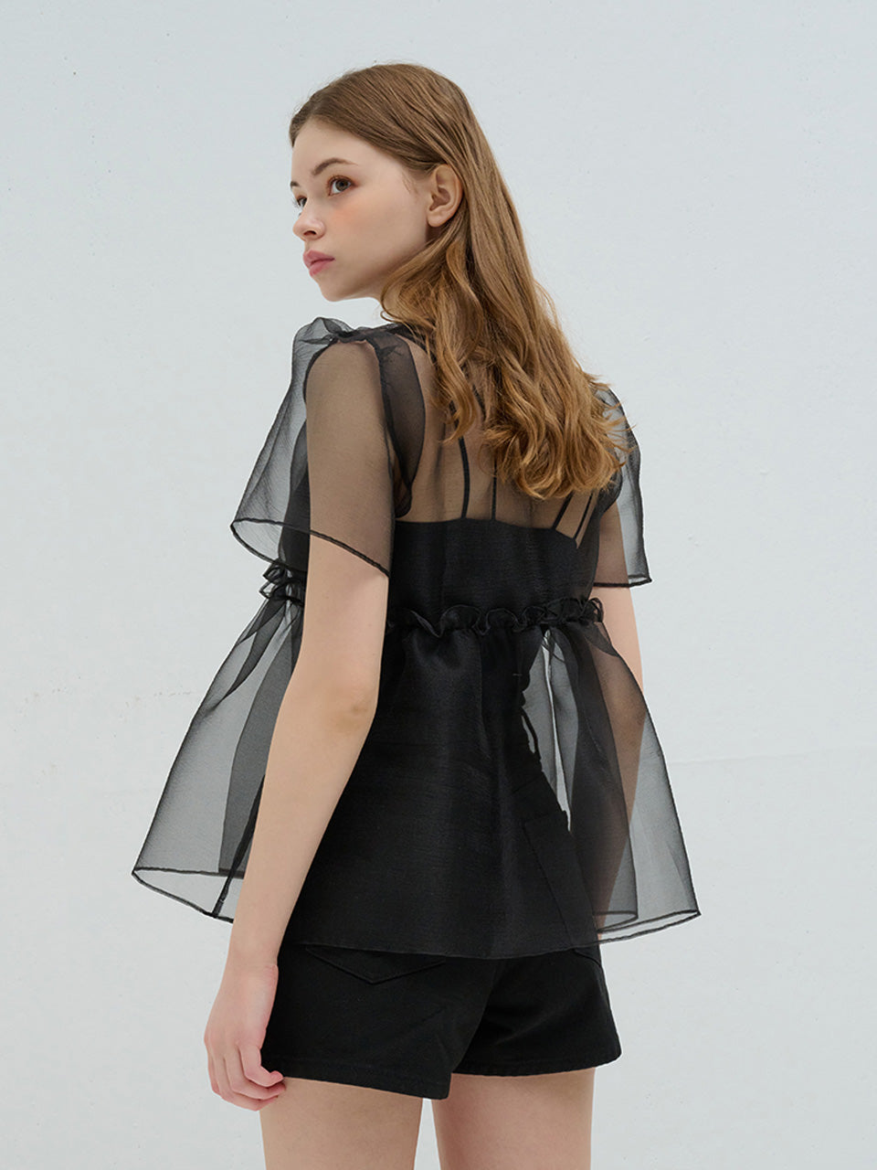 ORGANZA LAYERED BLOUSE BLACK