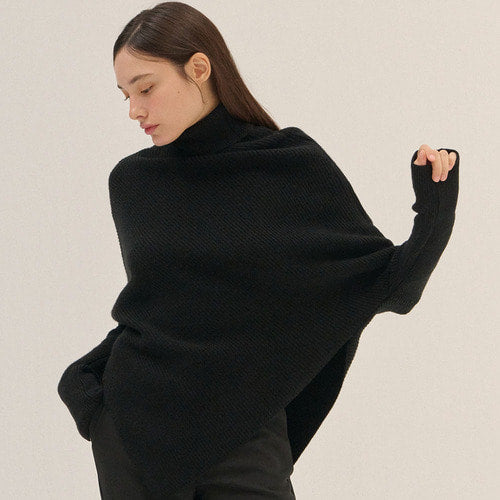 HIGH NECK KNIT CAPE_BK