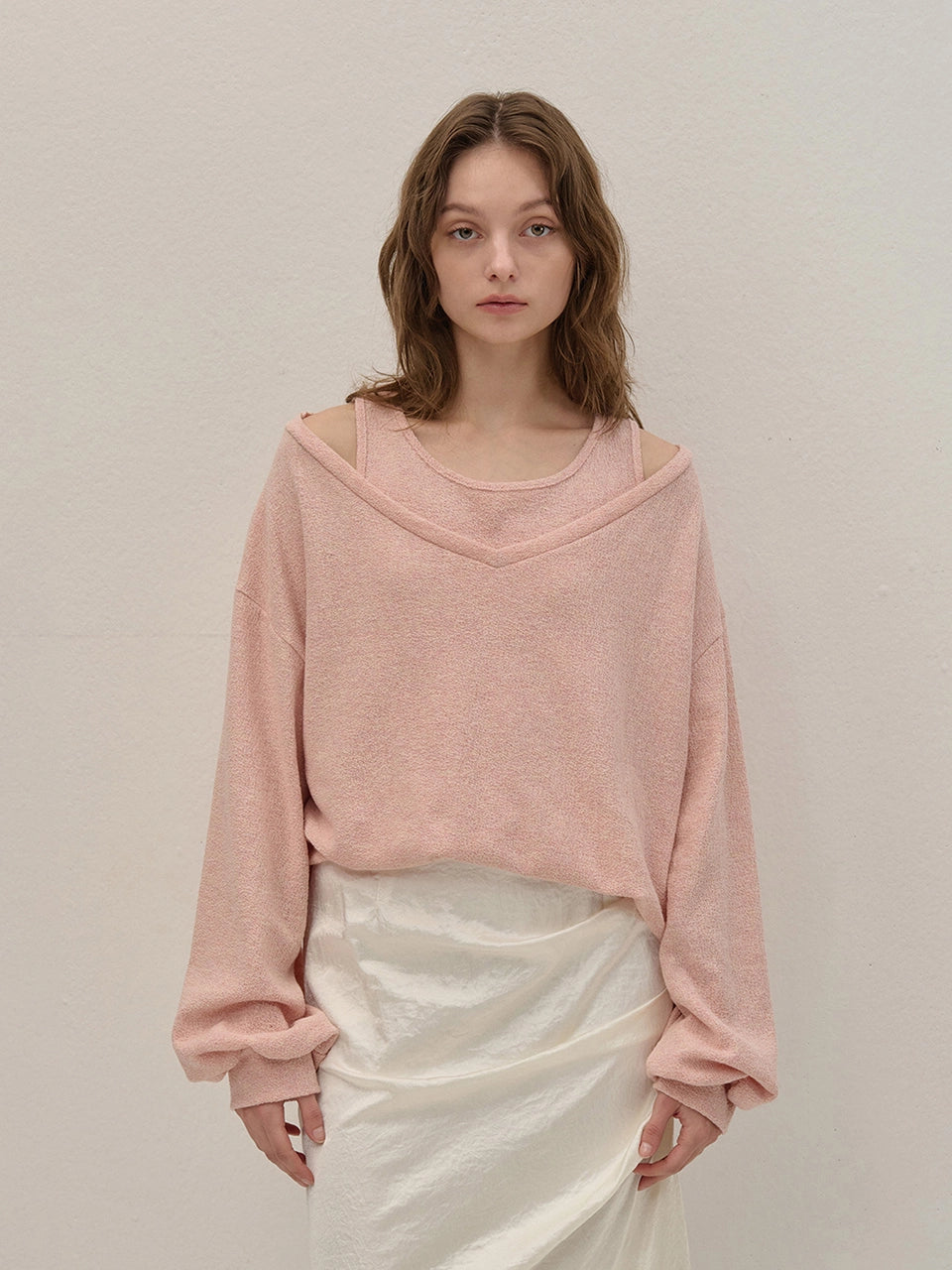 TERRY V-NECK SWEATSHIRT PINK