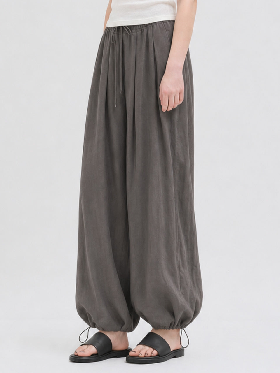 LINEN HAREM BANDING PANTS CHARCOAL