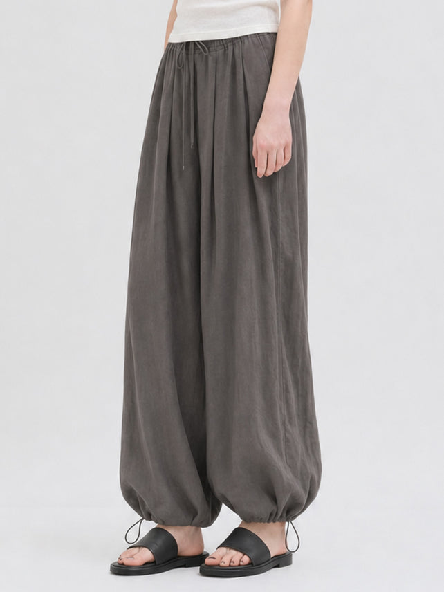LINEN HAREM BANDING PANTS CHARCOAL