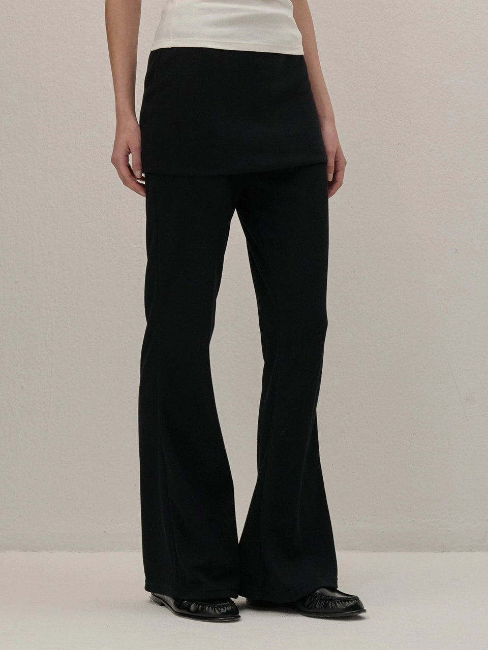 [시즌오프 셋업 x 15%쿠폰적용] COTTON SKIRT BOOT-CUT PANTS BLACK