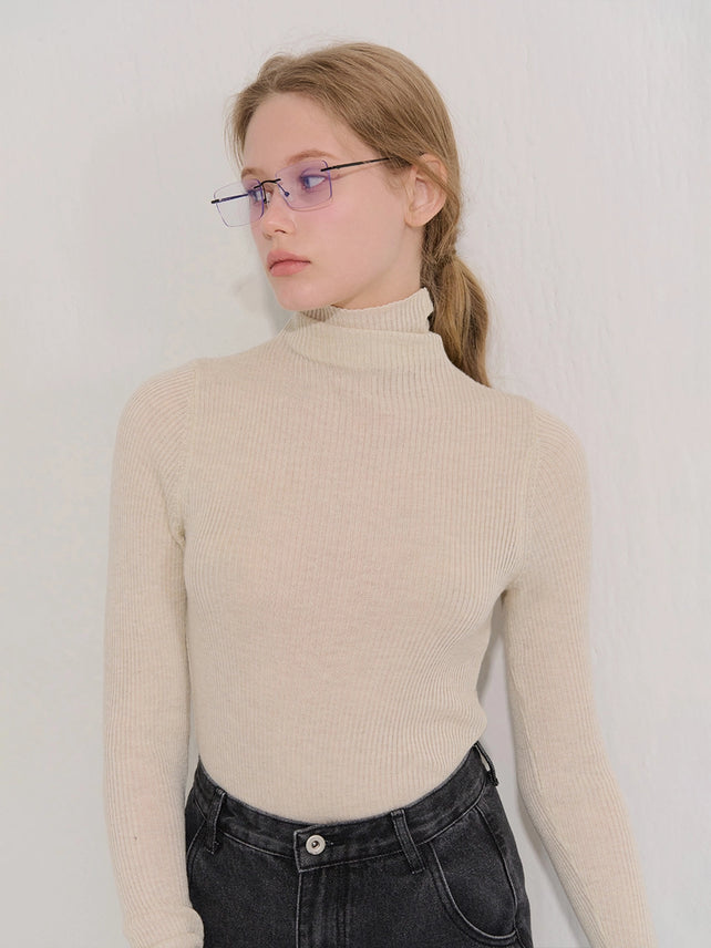 [기획상품] RIBBED TURTLE NECK KNIT BEIGE