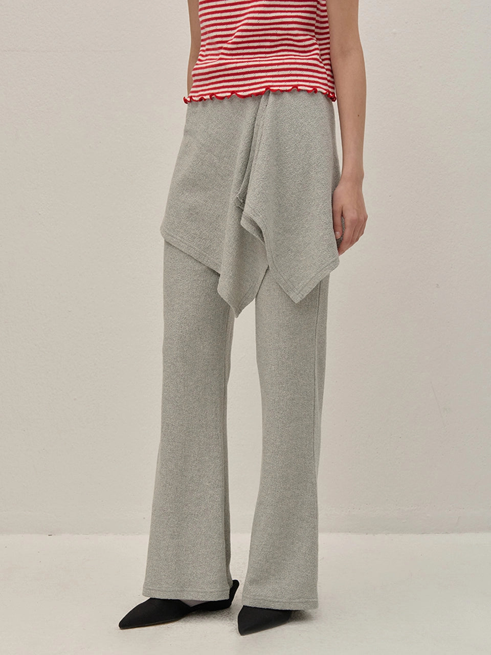 TERRY WRAP SKIRT BOOTCUT  PANTS GRAY