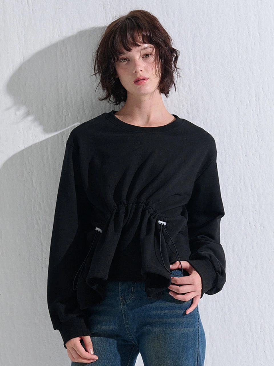 SHIRRING SWEATSHIRT BLACK