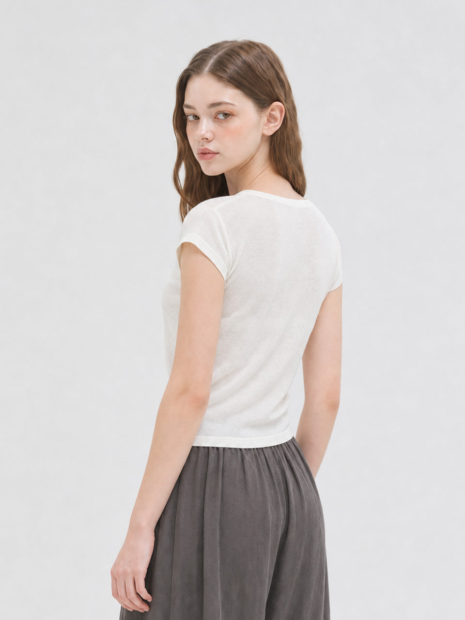 BUTTON CAP SLEEVE KNIT IVORY