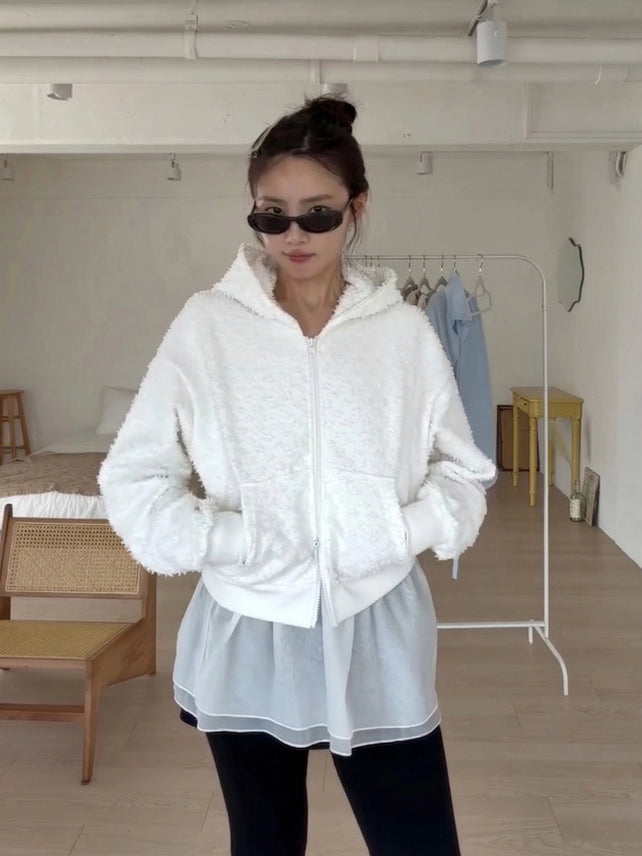 [인플s Pick] EMBOSSED FLOWER HOODED JUMPER WHITE