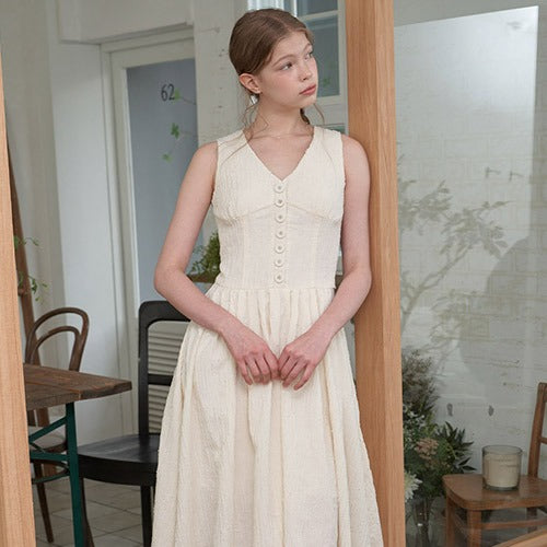 V NECK BUTTON DRESS_IV