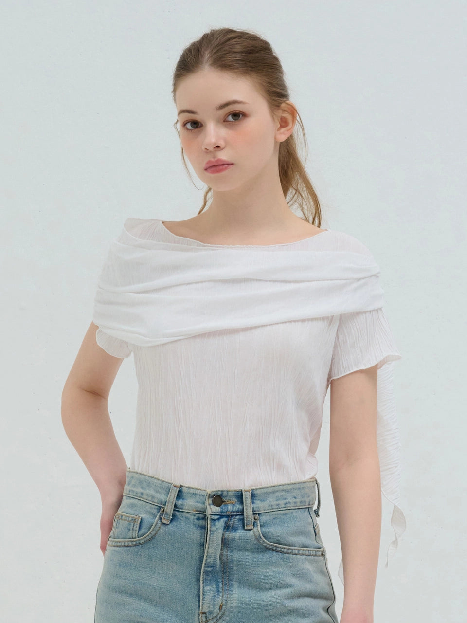 SCARF WRAP PLEATED BLOUSE WHITE