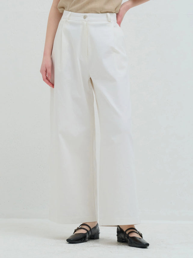COTTON PIN TUCK WIDE PANTS WHITE