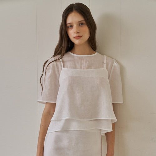 [시즌오프] SHEER SET UP BLOUSE_WH