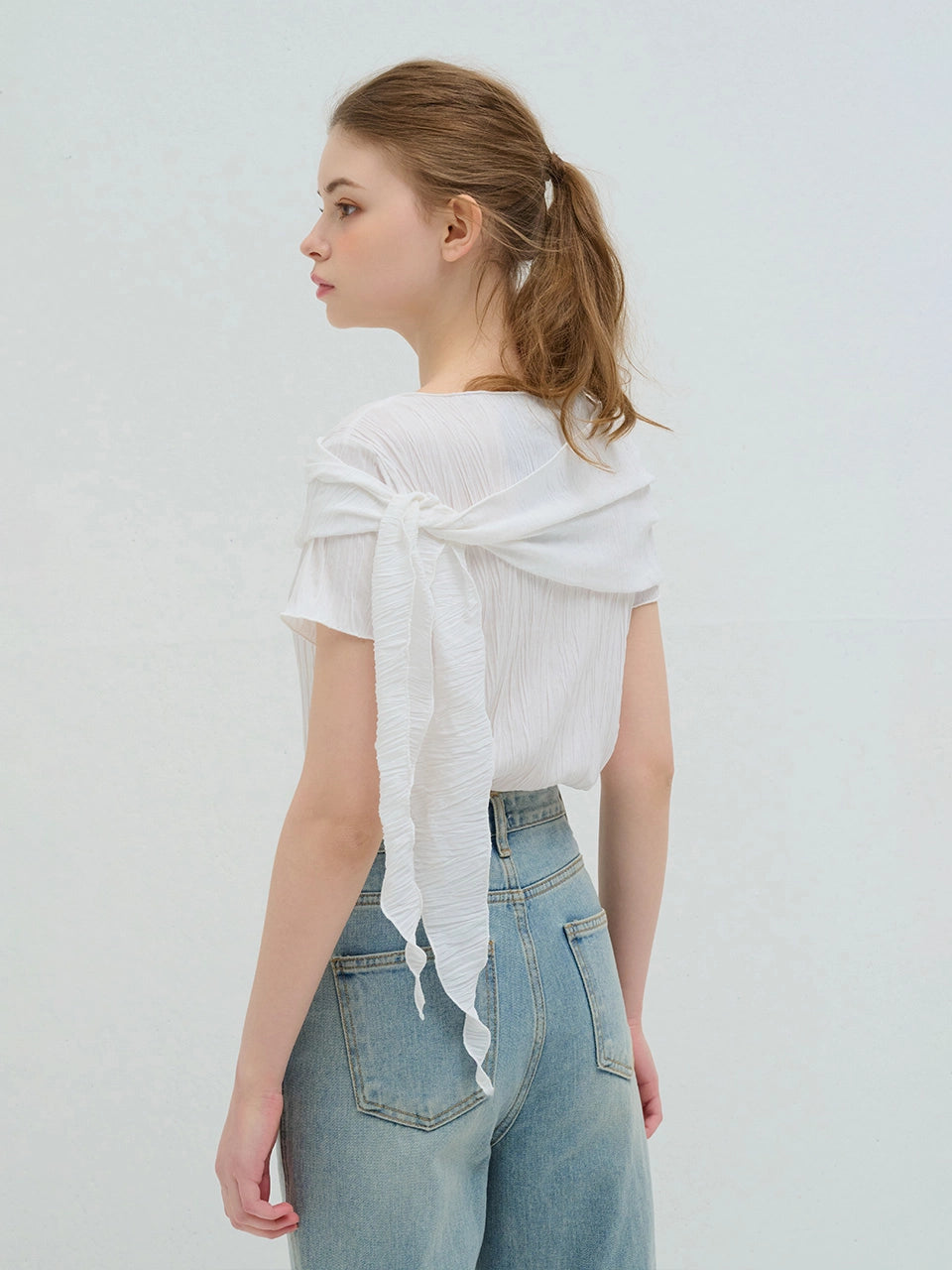 SCARF WRAP PLEATED BLOUSE WHITE