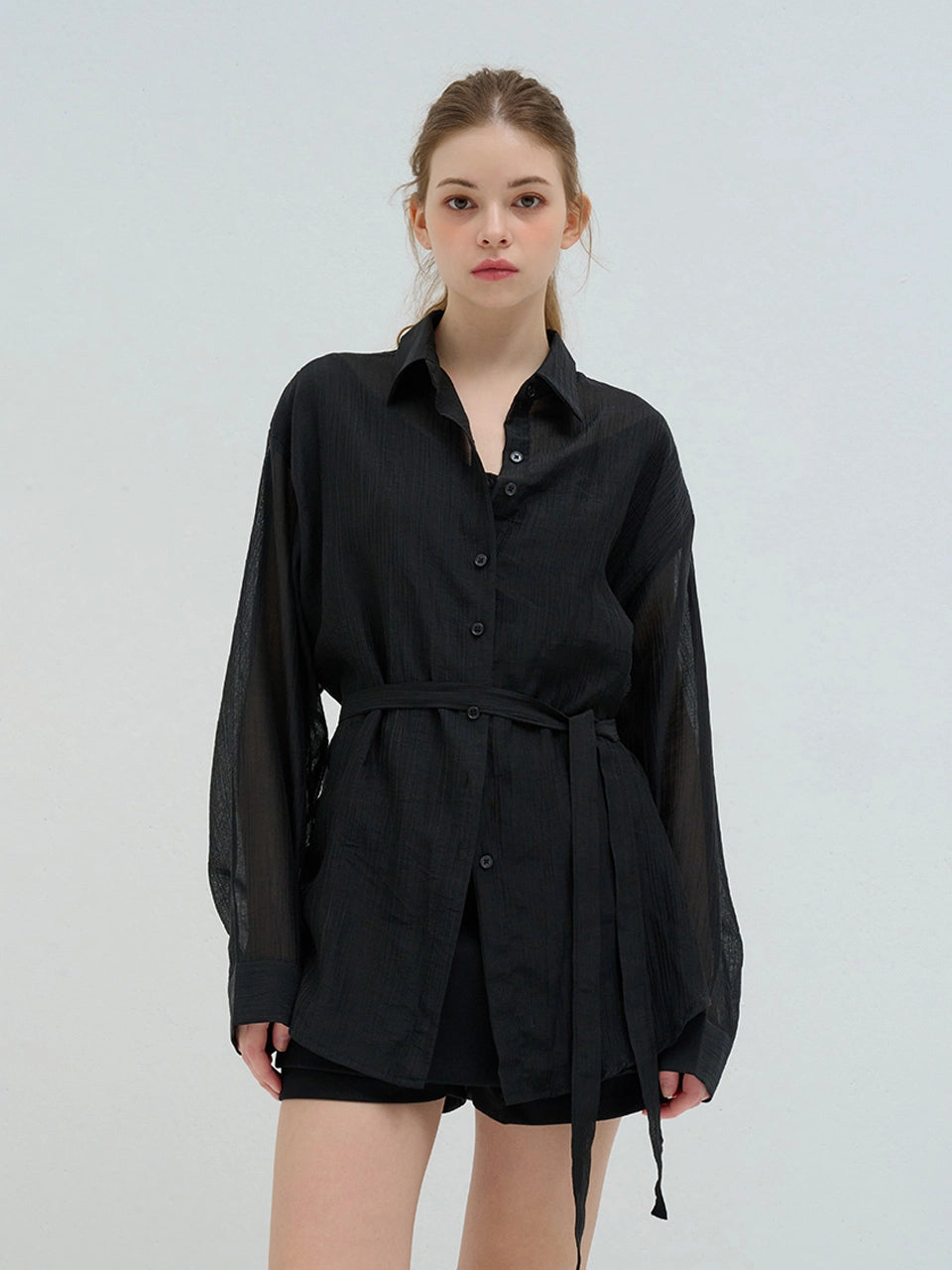 [한여름 시어 셔츠🧊]LAYERED SEERSUCKER SHIRT BLACK