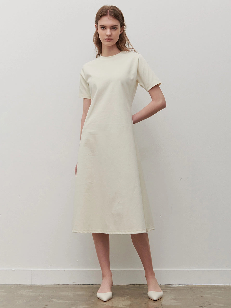 SHORT SLEEVE A-LINE ONEPIECE CREAM
