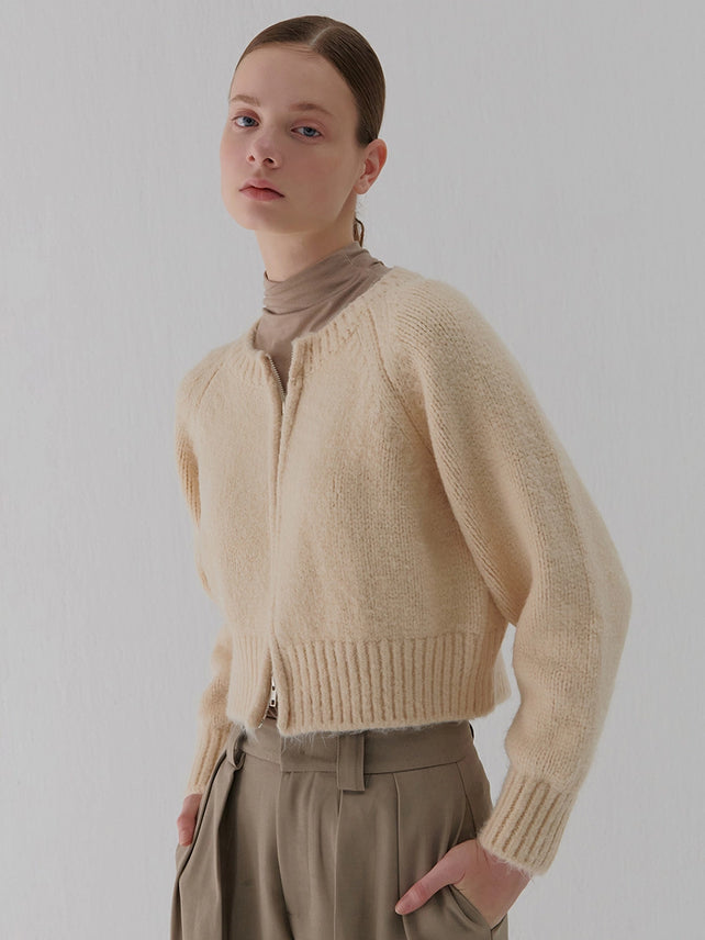 ROUND ZIP-UP CARDIGAN BEIGE