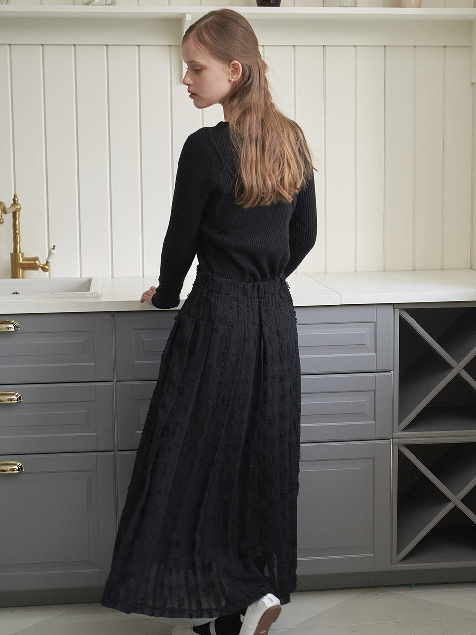 LACE PLEATS SKIRT_BK