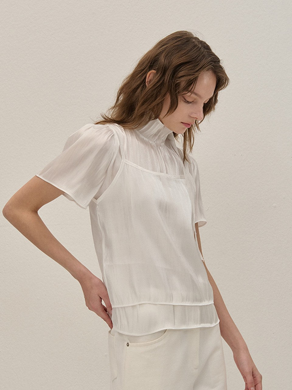 SHIRRING TIE BLOUSE WHITE