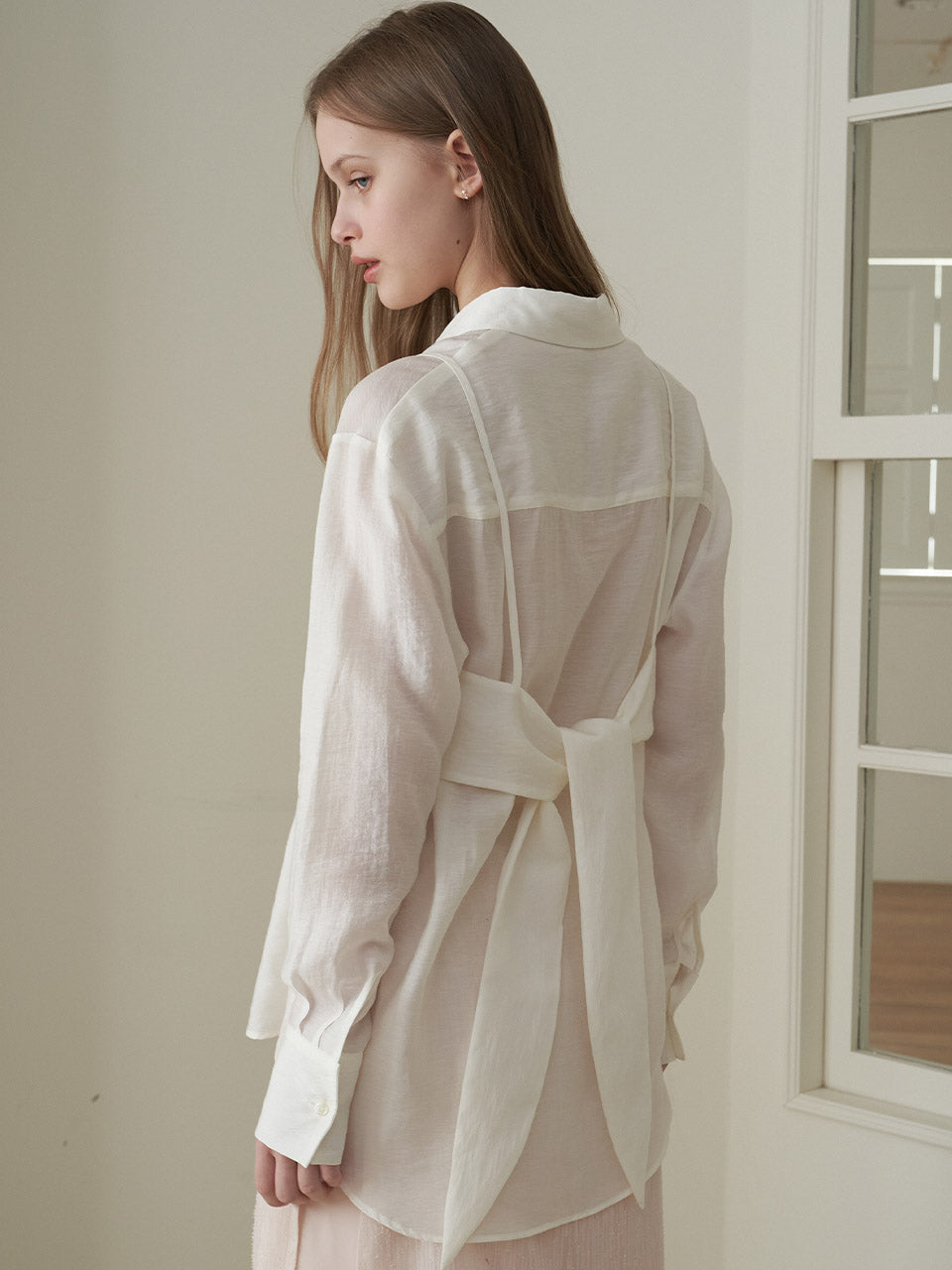 SHEER BUSTIER SHIRT BLOUSE_O/WT