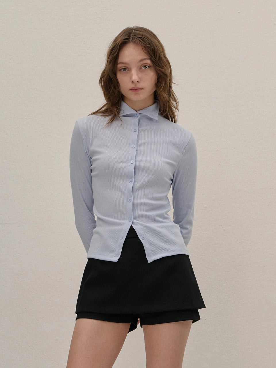 [양면 착용 가능] HALF-NECK KNIT CARDIGAN SKYBLUE