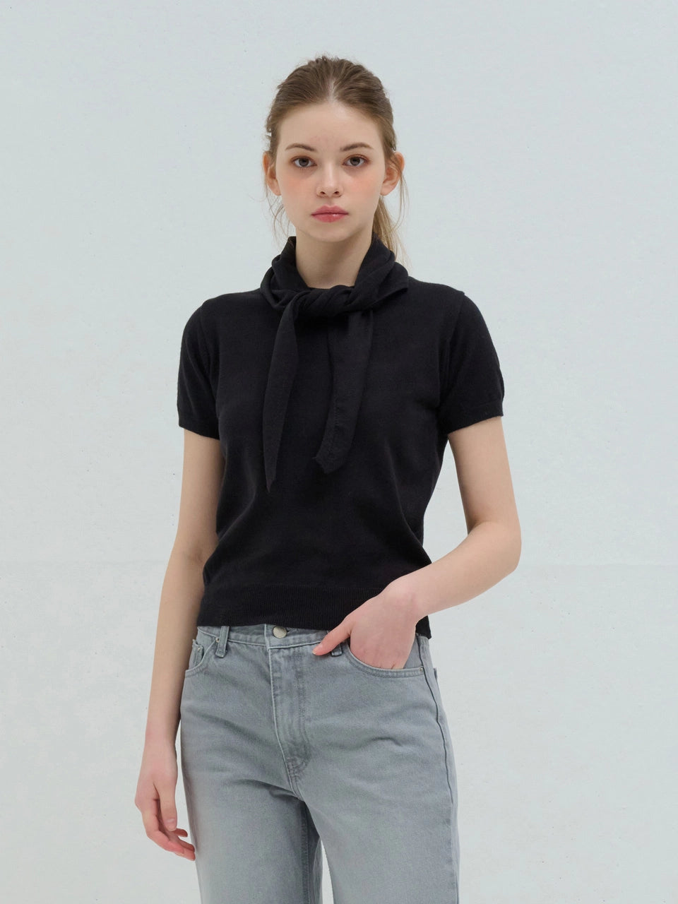 SUMMER SCARF WRAP KNIT BLACK
