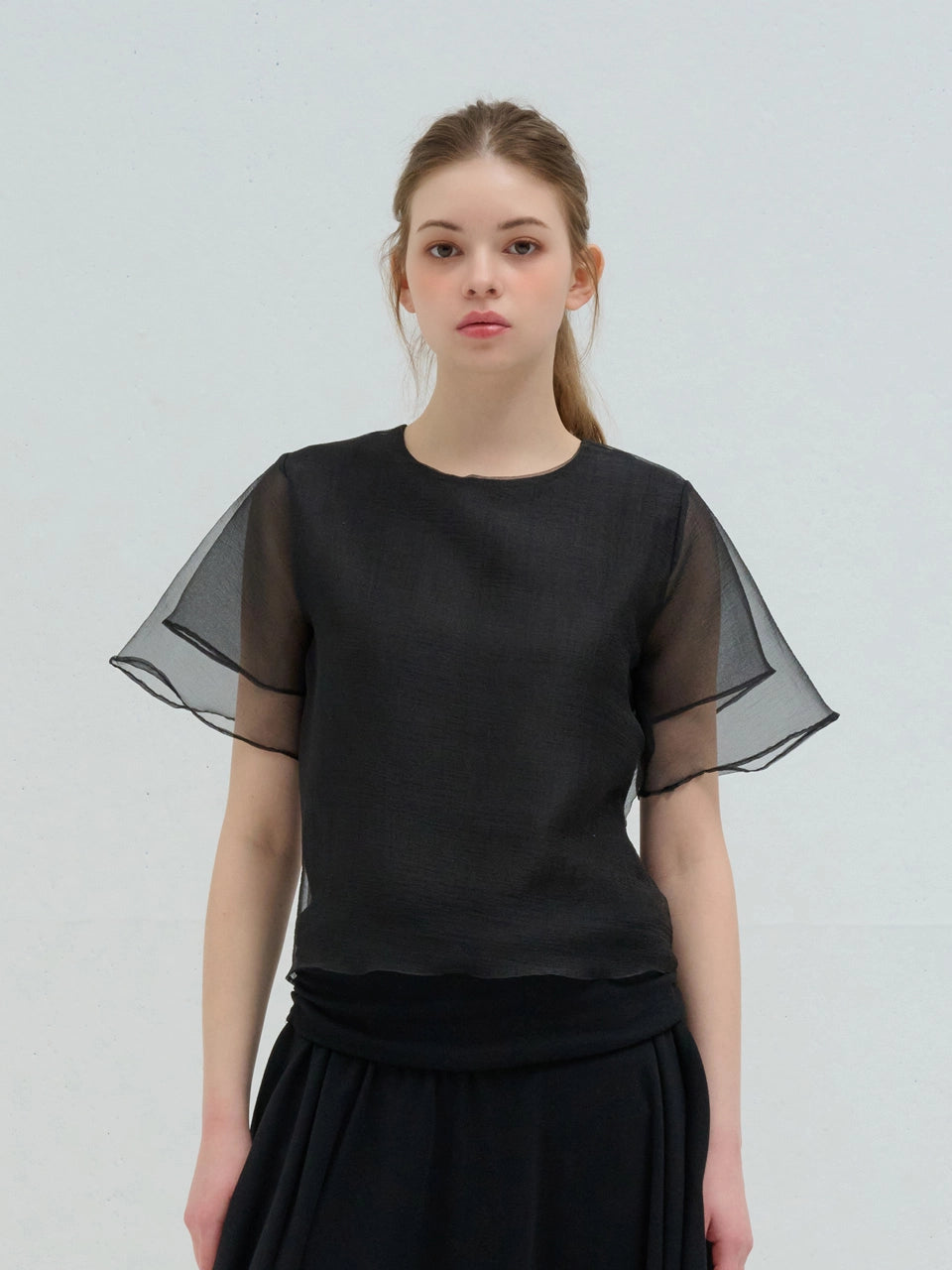 ORGANZA DOUBLE LAYERED BLOUSE BLACK
