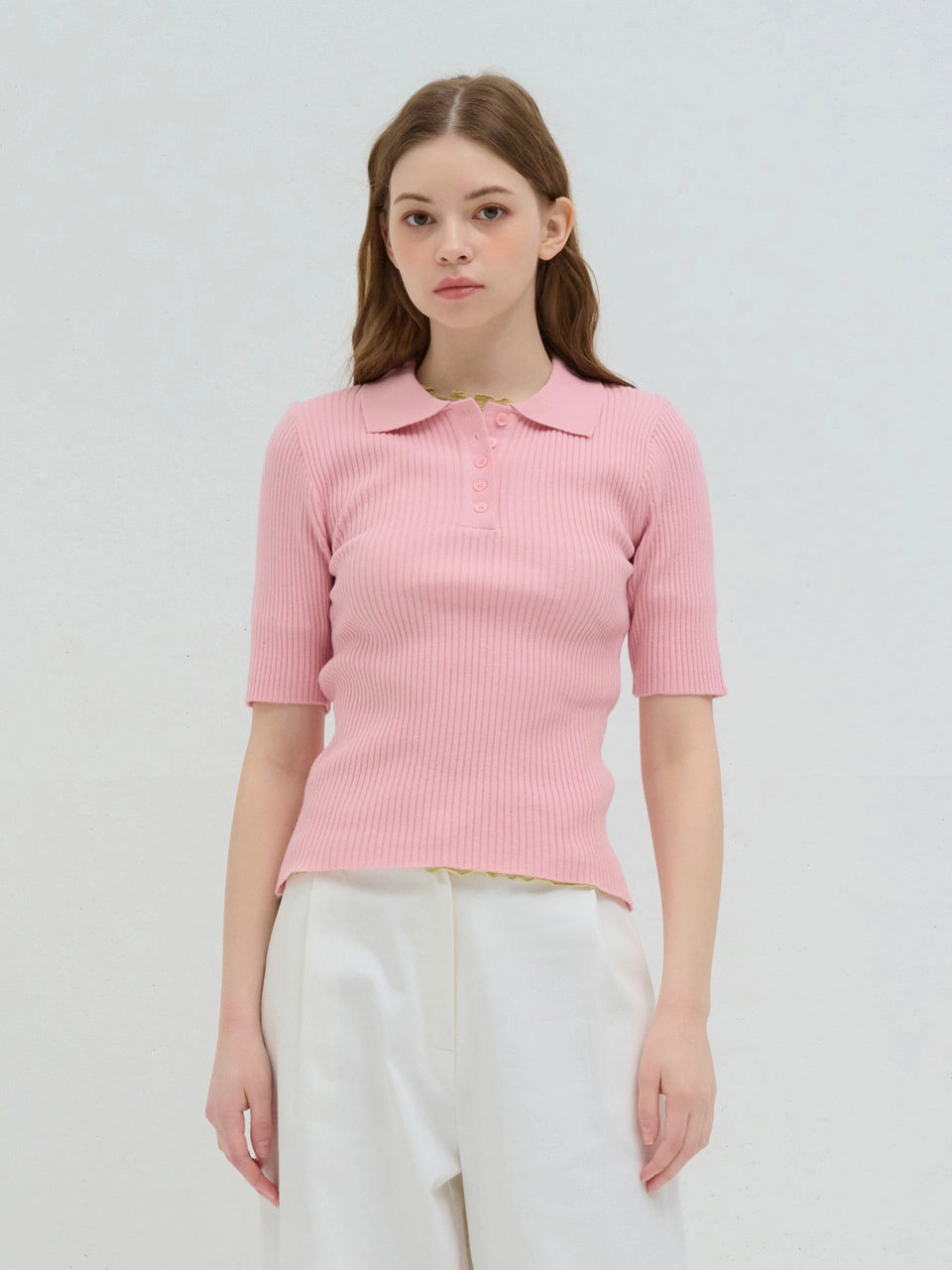 RIBBED COLLAR KNIT PINK