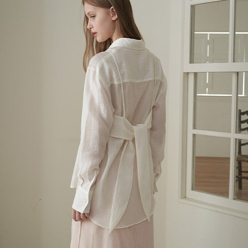 SHEER BUSTIER SHIRT BLOUSE_O/WT