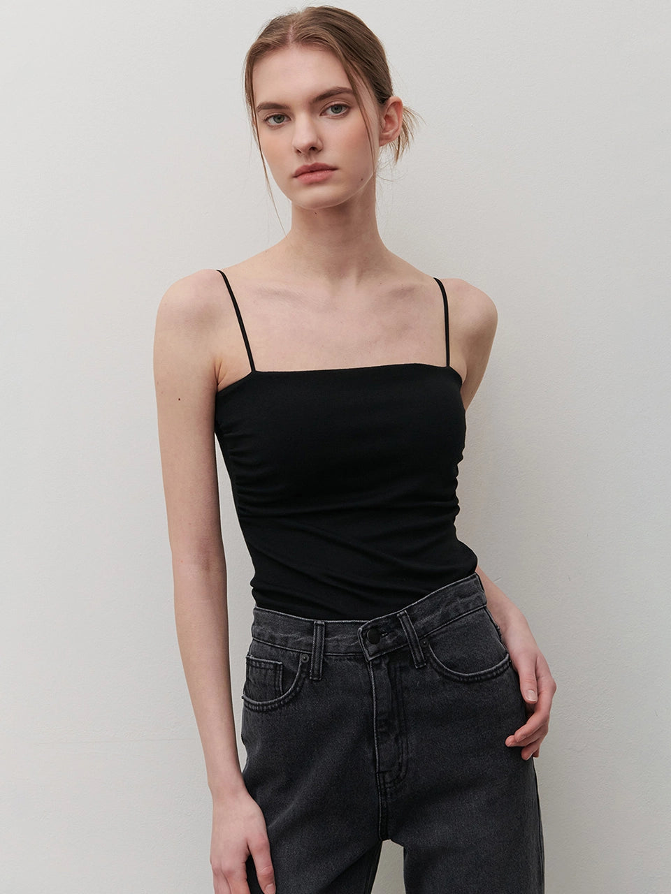 SHIRRING CAP SLEEVELESS BLACK