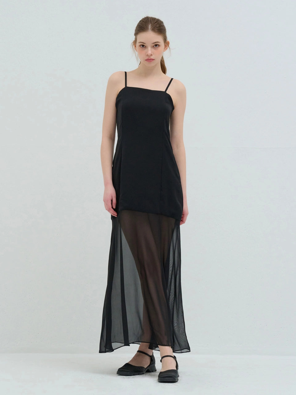 LAYERED LONG SLEEVELESS ONE PIECE BLACK