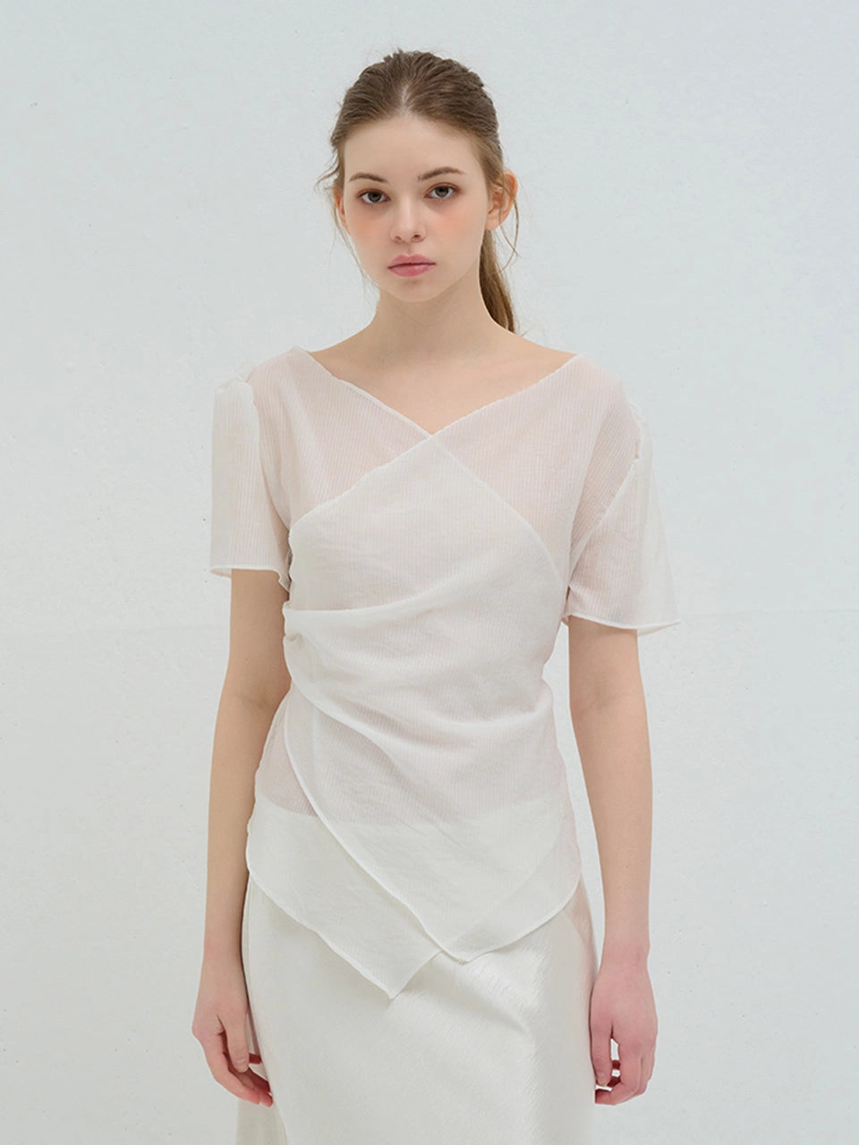 STRIPE WRAP SHIRRING BLOUSE - 3color