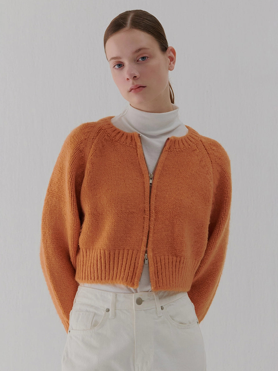 ROUND ZIP-UP CARDIGAN ORANGE