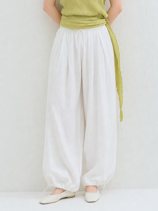 LINEN HAREM BANDING PANTS WHITE