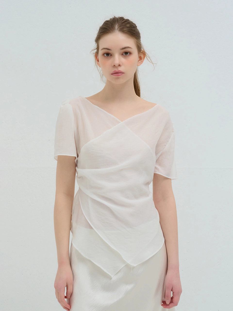 STRIPE WRAP SHIRRING BLOUSE - 3color